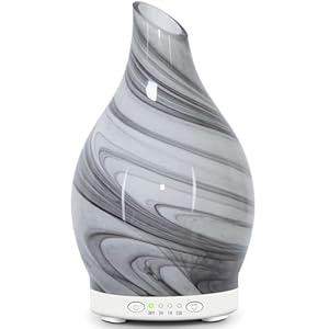 Essential Oil Diffuser Glass Aromatherapy Oil Diffuser Electric Ultrasonic Aroma Scent Fragrance Humidifier 120ML with Auto Shut Off 7 LED Lights for Home Office Spa (Grey Wave)