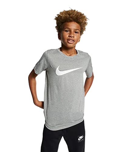 Nike Boy's Dri Fit Swoosh T Shirt Dark Grey Heather/White Size X-Large #TOP1