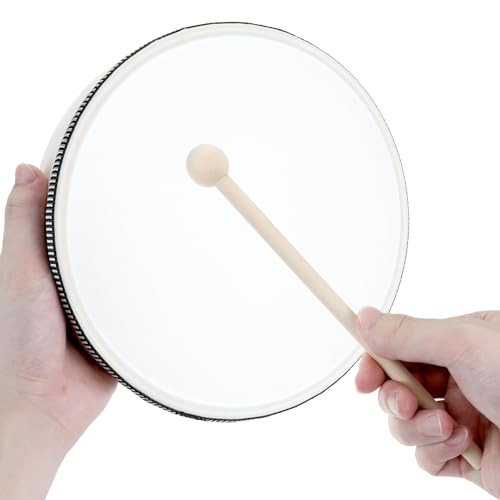image for QWORK Hand Drum Percussion Wood Frame Drum with Stick, 10 Inch 8 Inch 