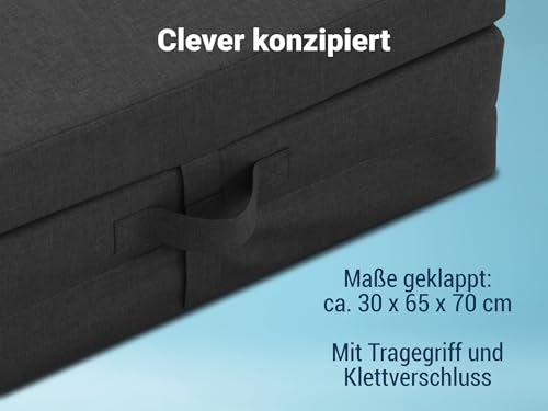 Foto von Betten-ABC - Faltmatratze anthrazit (3-TLG.) - ideale für Gäste - Klappmatratze für Reisen, Camping & Kinder zum Spielen - Oeko-TEX-Zertifiziert - Bezug aus Baumwolle & Polyester - leicht verstaubar