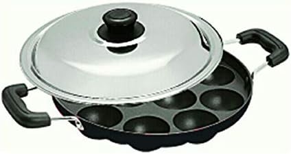 Non Stick Appam Patra, Appam Maker, 12 Pits Appam Maker With Lid, 1 Spatula, 1 Scrubber