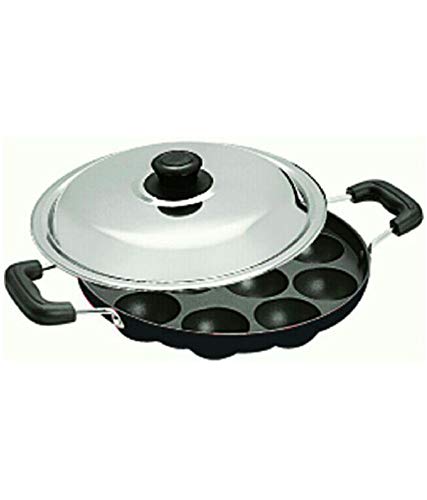 Shradha Trading Non Stick Appam Patra, Appam Maker, 12 Pits Appam Maker With Lid, 1 Spatula, 1 Scrubber