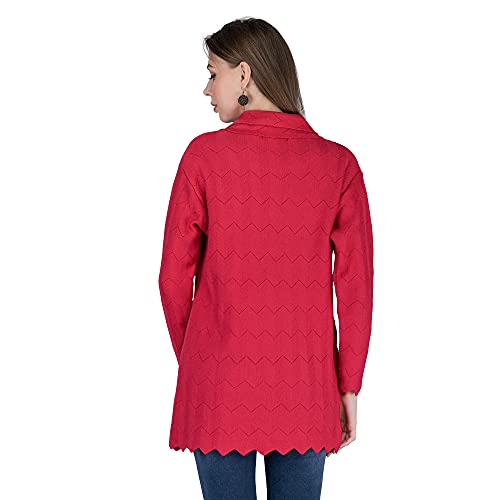 Image of LADY WILLINGTON Women Woolen Double Collar Daffodil Fabric Cardigan Winter Wear Pure Wool Cardigan for Women Free Size Long Cotty Warm Cardigans with Side Pockets