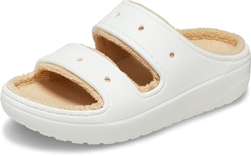 Crocs™ Classic Cozzzy Towel Sandals for Men and Women – Croslite™ Foam – EVA and Textile Upper – Round Toe White/Shitake Men's 12, Women's 14 Medium