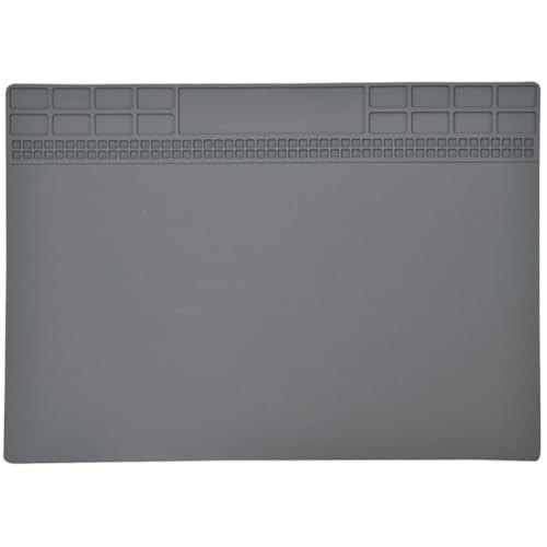 Image of Anti-Static Silicone Repair Mat, Heat Resistant Soldering Pad with Screw Compartments, Esd Work Mat for Electronics Assembly and Repair, 13.77 X 9.84 Inches, Dark Grey