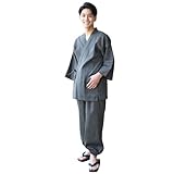 [ON NISHIKI] 作務衣 紳士 綿100％ 上下セット しじら織り メンズ 涼しい(11:黒白縞/LL/0810)