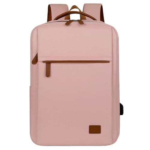 Mochila de Viagem Feminina Com Grande Capacidade Negócio Escolar Impermeável e Resistente Nylon 14-15,6 Polegadas Saco de Laptop Interface de Carregamento USB Multifuncional (Rosa)