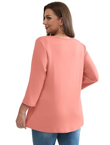 Image of OFEEFAN 3 /4 Length Sleeve Womens Tops 2026 Blouses for Women Dressy Casual Fashion Clothing V Neck Babydoll Tops Fall Outfits