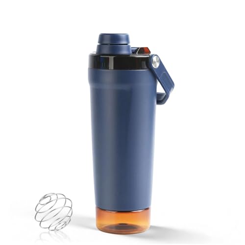 X SIM FITNESSX Stainless Steel Protein Shaker Bottle with Handle 500ML+200ML Insulated Water Bottle with Storage Compartment (dark Blue)