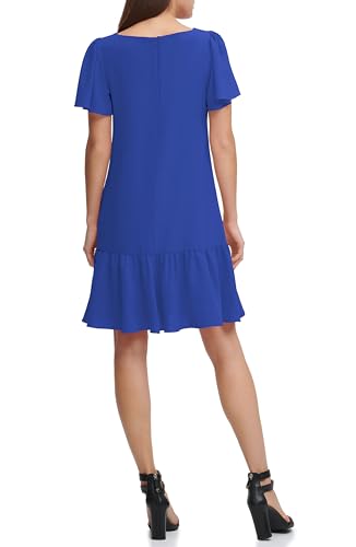 Image of DKNY Women's Flowy Short Sleeve Ruffle Hem Dress
