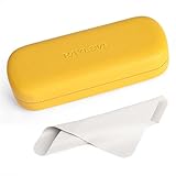 RayLove Glasses Case Hard Shell Eyeglass Case with Cleaning Cloth, PU Leather Protective Eye Glass Cases Fits Most Sunglasses Glasses (Yellow)