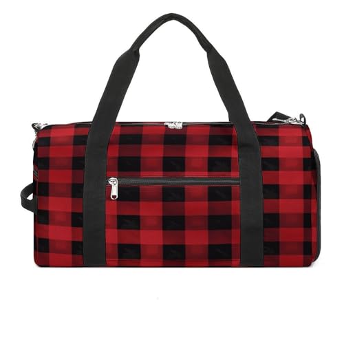Sac de sport imperméable pour séparer les chaussures sales motif carreaux rouge et noir