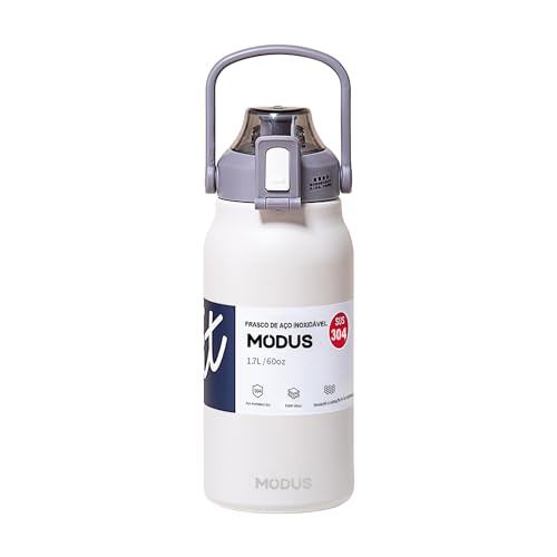 Garrafa Térmica Isolada a Vácuo De Aço Inoxidável 304 1700ML Grande Capacidade Com Canudo (Branco)