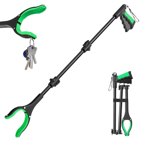 36" Grabber Reacher Tool, Foldable Reacher Grabber Pickup Tool with 360° Rotating Jaw & Two Magnets, Extra Long Trash Picker Upper Grabber, Lightweight Grabbers for Seniors, Green
