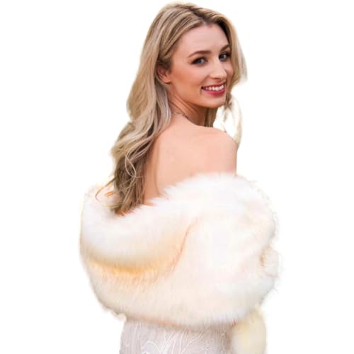 Ursumy Wedding Faux Fur Wraps Bridal Shawl Fur Stole Fur Scarf with  Rhinestones Brooch Party for Bride and Bridesmaids - Product Details