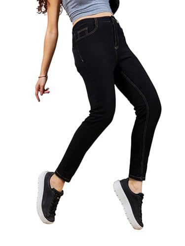 Image of Miss Chase Women's Skinny High Rise Cropped Fringed Hemline Detailing Stretchable Denim Jeans