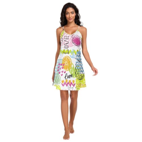 Chemise de nuit courte pour des nuits d'été fraîches avec son motif fruits colorés