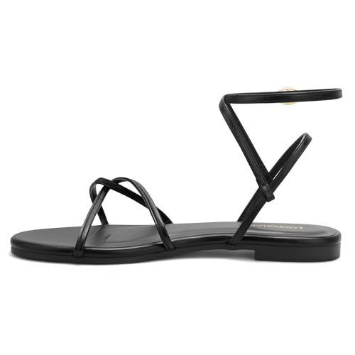 Image of Women's Flat Sandals Strappy Open Round Toe Lace Up Shoes with Adjustable Ankle Strap for Summer