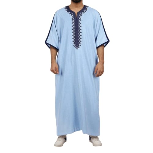 Abaya homme ample col brodé pour éviter l'inconfort