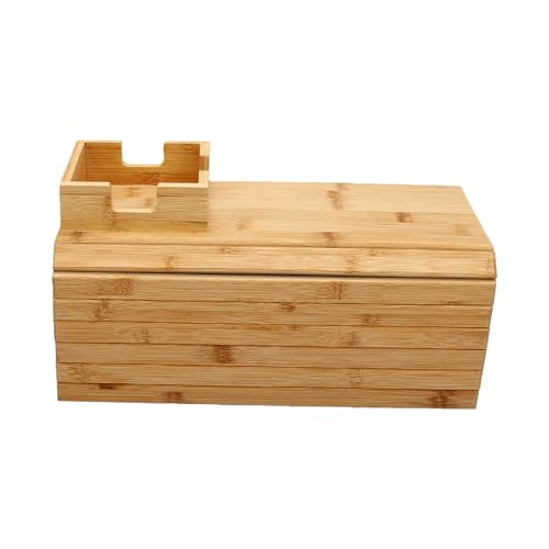 Bandeja para reposabrazos de sofá multiusos y posavasos de bambú natural 7