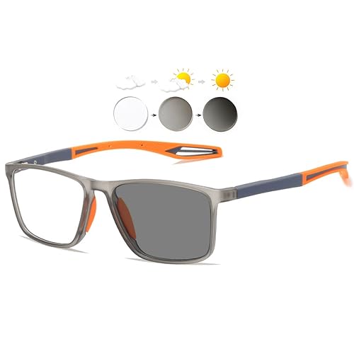 KOOSUFA Photochromic Reading Glasses Mens Womens Grey Lens/Grey orange +2.5