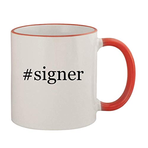 #signer - 11oz Ceramic Colored Rim & Handle Coffee Mug, Red