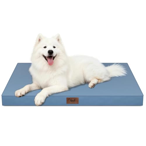 Image of Outdoor Large Dog Bed, Waterproof Dog Bed for Large Dogs, Egg Crate Foam Pet Bed with Removable Washable Oxford Cooling Cover, Blue