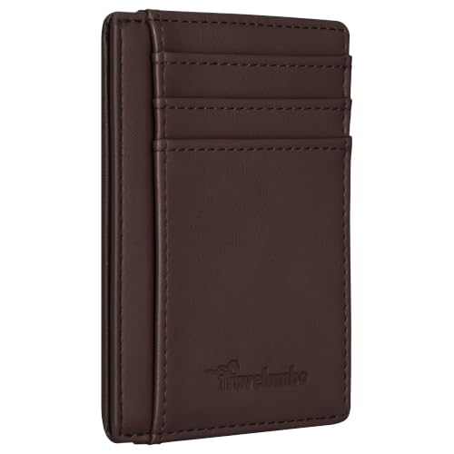 Image of Travelambo Slim Wallet Front Pocket Minimalist Leather RFID Blocking Medium Size