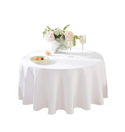 Craft And Party Round Tablecloth, 108 Inch White Tablecloth, Polyester Fabric Washable Table Cloth for Home, Party, Wedding or Restaurant Use.