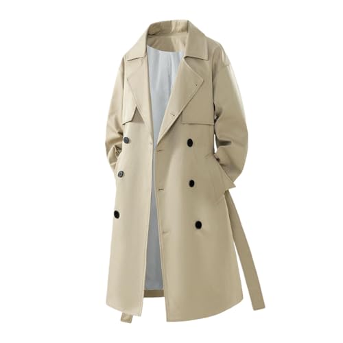 Gabardina de lana para hombre abrigo de invierno largo medio caqui confección premium S