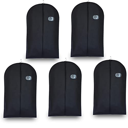 Resszo 5 x Premium Kleidersack, 128 x 60 cm Schwarze Kleidersack Anzug für Aufbewahrung und Reisen, Faltbar Staubschutz für Lange Kleider Kostüme Aufbewahrung Sack mit Reißverschluss Cover