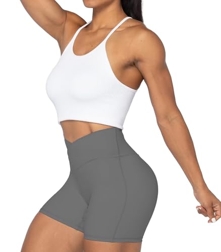 Image of Sunzel Crossover Biker Shorts for Women, No Front Seam V High Waist Yoga Workout Gym Shorts with Tummy Control | 4 Or 6-Inch Inseam, High Waisted, Tummy Control, Crossover Waist, Buttery Soft, No Front Seam, Squat Proof, Compression