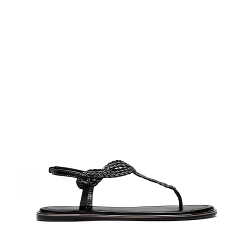 DREAM PAIRS DREAM PAIRS Women's Flat Sandals Dressy Summer Stappy Comfortable Ankle Elastic T-Strap Beach Thong Sandals,Size 7.5,All Black,SDFS2406W