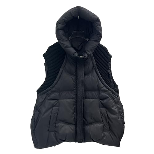 Gilet bouffant à capuche pour femmes veste sans manches en duvet épais hiver en tricot côtelé