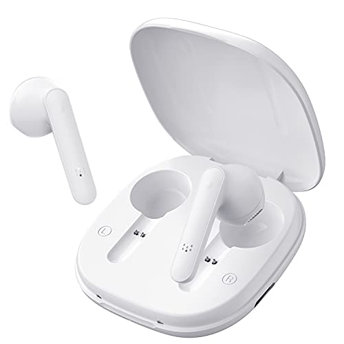 XIXOV Wireless Earbuds Bluetooth Headphones, Whtie Ultra-Thin Touch Control Noise Reduction Smart Microphones Bluetooth Headphones for iPhone and Android
