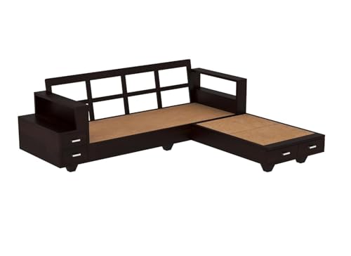 Image of Sheesham Solid Wood L-Shape Sofa for Living Room (L-Shape) (Walnut)