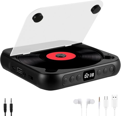 Strixorn Tragbarer CD Player mit Bluetooth 5.3 - Kinder CD Spieler mit 2000mAh Akku, USB, MP3 Wiedergabe, AUX-Anschluss - Inkl. Kopfhörer - Für Auto, Reise und Kinderzimmer