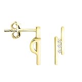 ELEGANTES Y ATEMPORALES - Pendientes de Botón de plata bañados en oro, con diseño de barra y con circonitas - perfectos para cualquier ocasión y fáciles de combinar con todos los atuendos