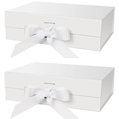 KAHEIGN 2 peças caixas de presente magnéticas com tampas, 31 cm x 22 cm x 10 cm branco caixa de presente de papel caixa para proposta com laço para casamento aniversário Natal dia dos namorados festa