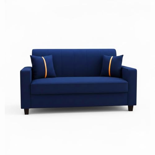 Image of FURNY Cosmos 5 Seater Fabric 3+2 Sofa Set (Dark Blue) Premium Velvet Finish | Durable Comfort | Ideal for Living Room