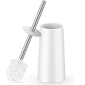 Toilet Brush and Holder, Toilet Brush with 304 Stainless Steel Long Handle, Toilet Bowl Brush for Bathroom Toilet-Elegant-Cleaning-Bristles(White)
