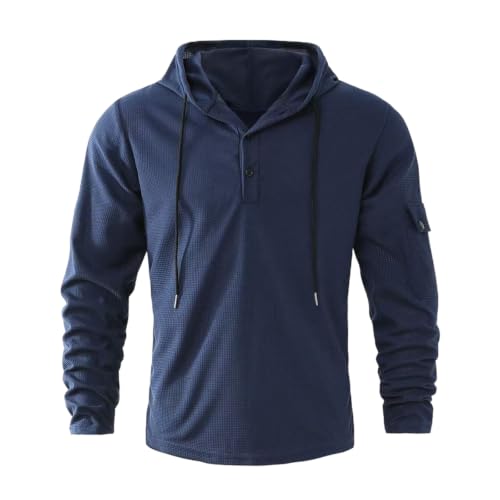 Henley Waffle Shirts for Men Hooded Hoodie Button Up Shirt Sweatshirt - image 1