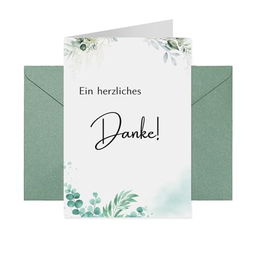 AHEJIOO 15 Stück Dankeskarten Eukalyptus Design inkl. Briefumschläge für Hochzeit Jugendweihe Erzieherin Familie Freunde Kollege Danke Karten mit Umschlag Set Elegante Dankeschön Karte