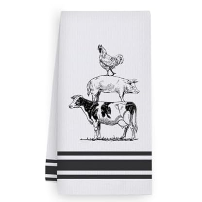 Geschirrtücher Schwarzes Kuh Schwein Handtücher Waffeltücher Küchentücher Geschirrhandtücher Saugfähige Trockentücher Küche Multi-Purpose Abtrockentücher Küche Handtuchset 4 Stück (40x60cm) – Bild 3
