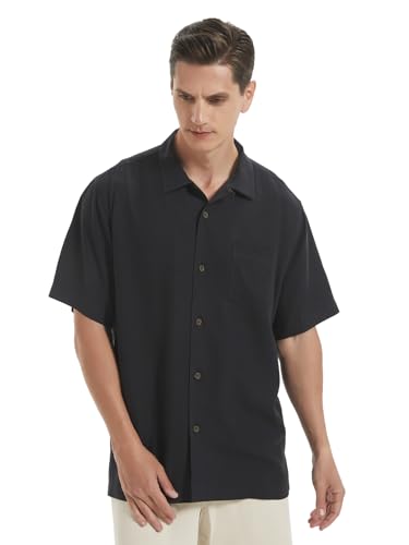 Men's Silk Button Down Shirts Short Sleeve Casual Tropical Holiday Hawaiian Shirts3