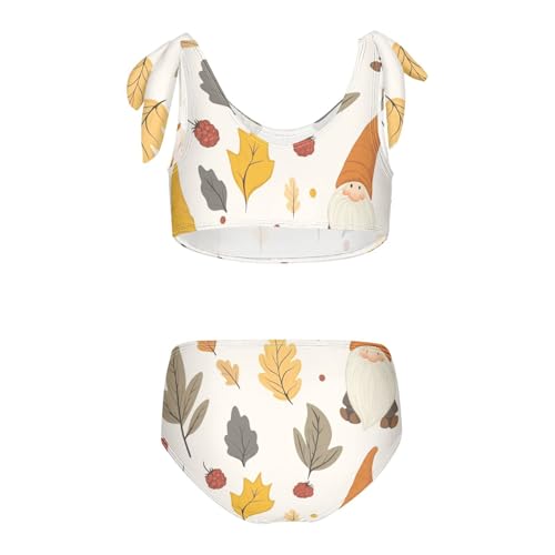 KLL Autumn Gnomes Yellow Leaves Berries Vintage Girls Two Pieces Bikini Sets Scoop Neck Bathing Suit Swimming Suits2