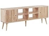 Mueble TV de Madera de Caucho marrón Claro 2 Puertas almacenaje Estante Retro escandinavo Sala de Estar Chandler
