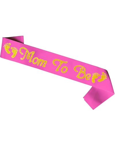 Image of Mom to be Sash, Satin with Gitter Font and Baby Foot, Best Baby Shower Mommy Decor, Gender Reveal Party Boy Or Girl