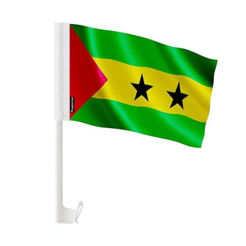 Drapeau voiture Sao Tomé-et-Principe 14x21cm en polyester pour cortège et défilé - Lot de 20