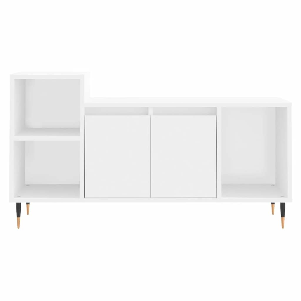 Szafka pod telewizor biała z materiału drewnopochodnego 100 x 35 x 55 cm z 5 półkami, miejscem do przechowywania i drzwiami, nowoczesna szafka pod telewizor do salonu, kina domowego i gier